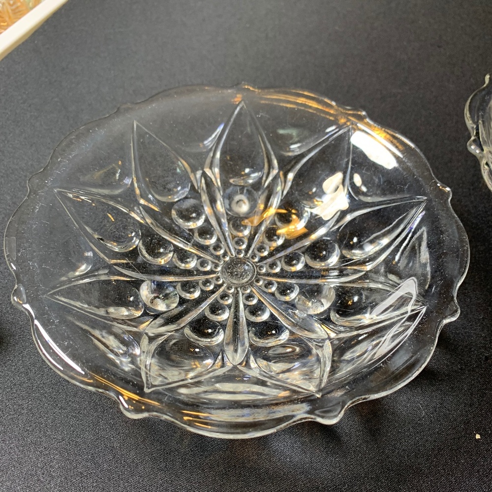 Vintage footed crystal bowl dish-witchy alter, cottage core, trinket, jewelry